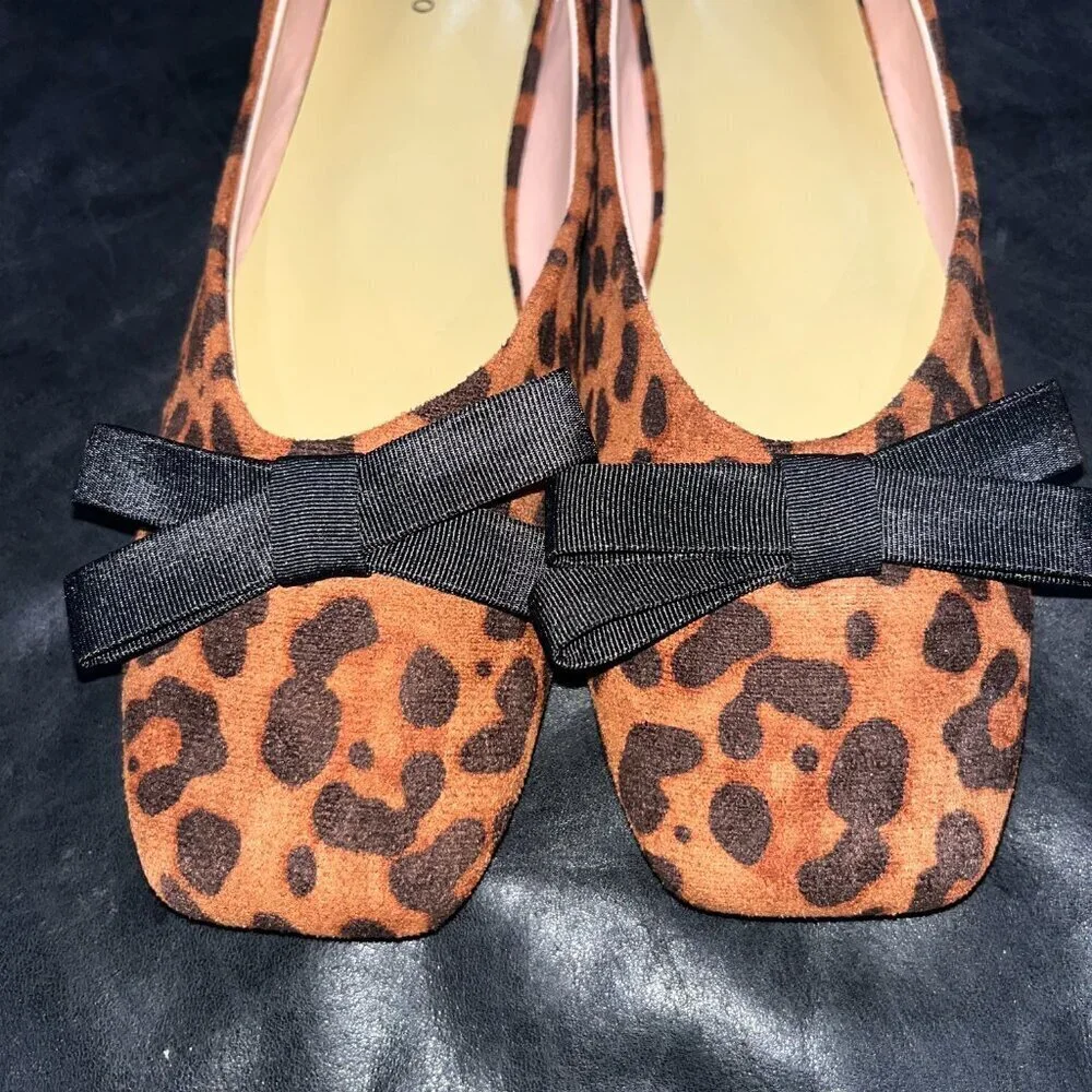 C.PARAVANO BOWKNOT SUEDE LEOPARD AIDA SQUARE TOE BALLET FLATS - NWOB - SIZE 41.5